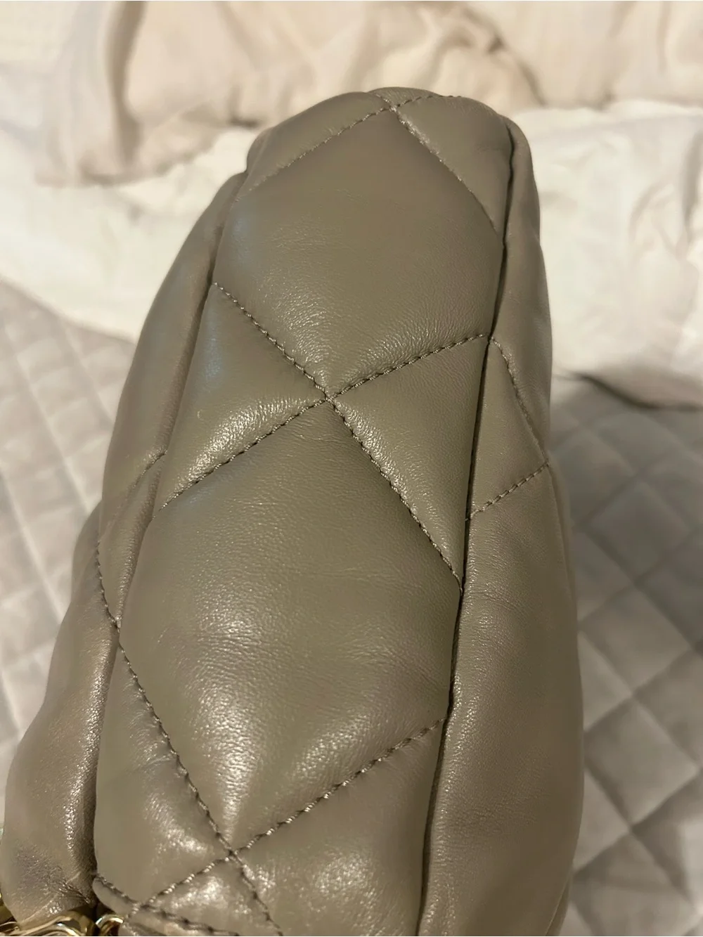 Stand Studio Quilted Taupe Hobo with Gold Chain Strap